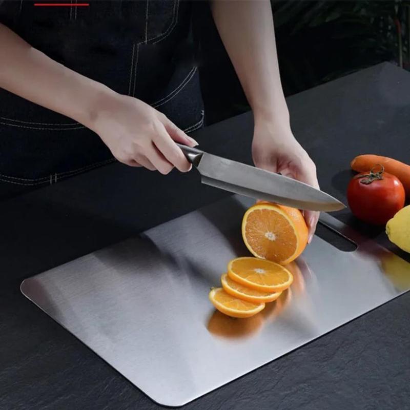 Stainless Steel Cutting Board Durability, Double Sided 304 Stainless Non StickChopping Cutting Board for Meat Fruit &Vegetable, Durable Chopping Board, Kitchenware,(11.02in x 15.35inThin and Light Cutting Board) Lightweight Double-Sided Cutting Board