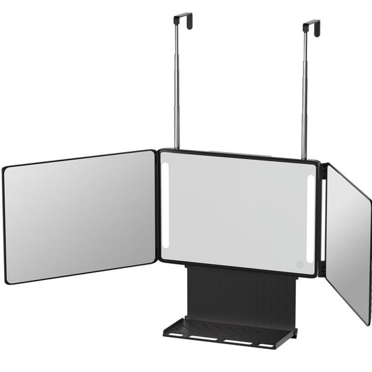 Umitec Adjustable LED Light 3 Way Mirror, Portable Trifold Mirror for Shaving, Grooming, Hair Styling, Dye Hair, Makeup, Braiding, 360 Degree Mirror