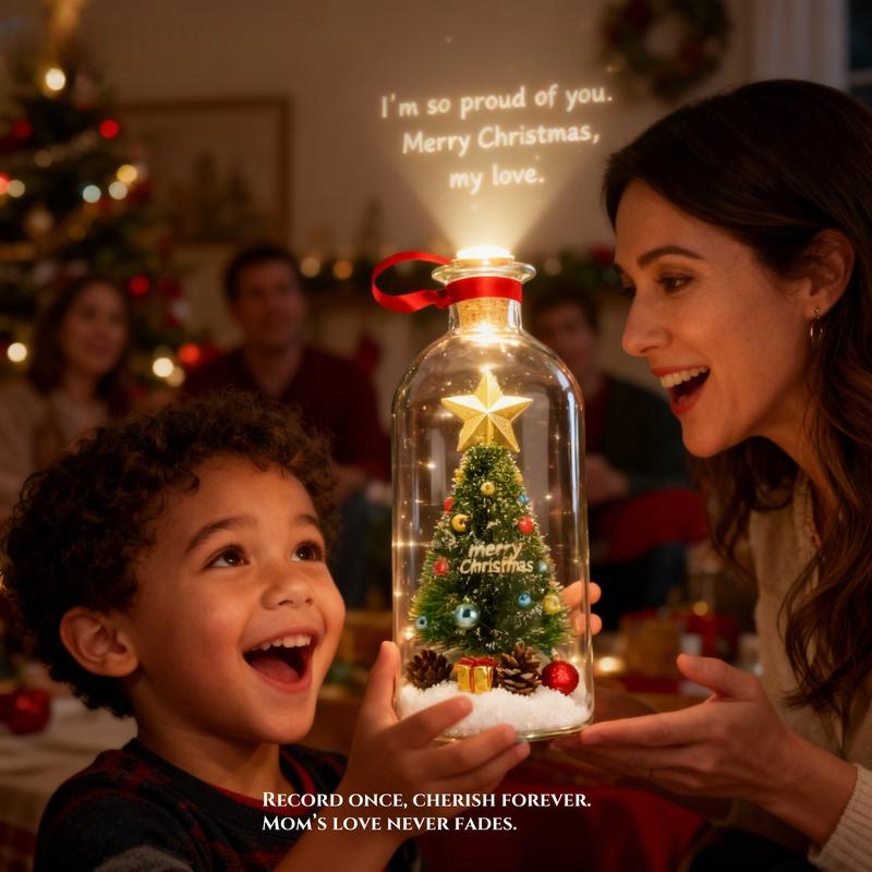Forever Voice Recordable Christmas Tree Bottle – Personalized Message Ornament That Saves Voices Forever – Heartfelt Christmas Gift for Mom, Kids, Friends & Loved Ones
