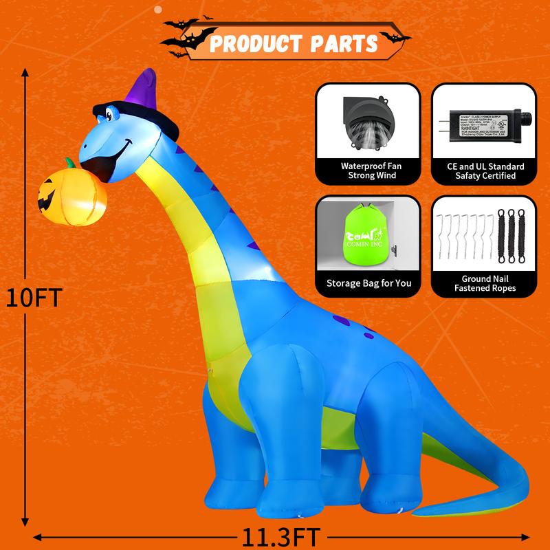 Christmas Dinosaur Eat Christmas Tree Inflatable 10FT Outdoor Decorations with LEDs Water Proof Cloth Set for Festive Halloween & Christmas Decorations
