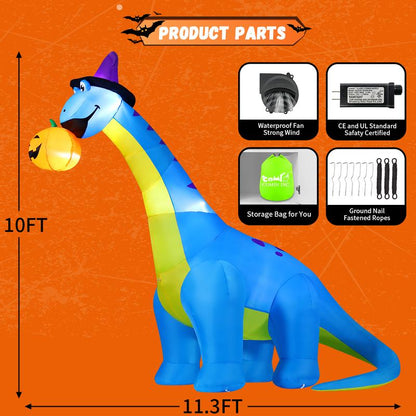 Christmas Dinosaur Eat Christmas Tree Inflatable 10FT Outdoor Decorations with LEDs Water Proof Cloth Set for Festive Halloween & Christmas Decorations