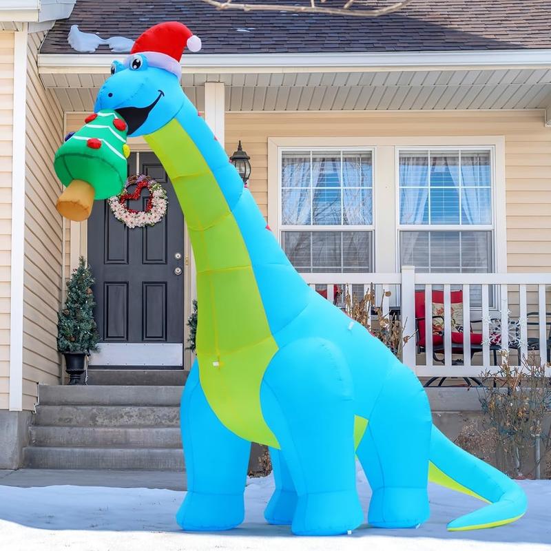 Christmas Dinosaur Eat Christmas Tree Inflatable 10FT Outdoor Decorations with LEDs Water Proof Cloth Set for Festive Halloween & Christmas Decorations