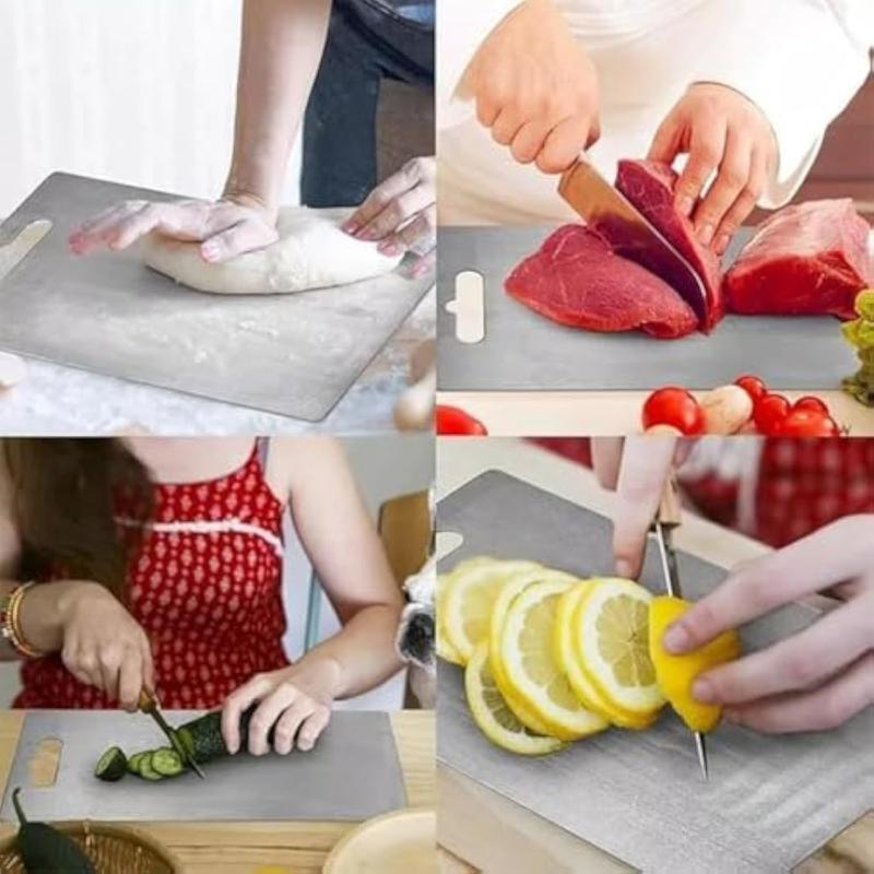 Stainless Steel Cutting Board Durability, Double Sided 304 Stainless Non StickChopping Cutting Board for Meat Fruit &Vegetable, Durable Chopping Board, Kitchenware,(11.02in x 15.35inThin and Light Cutting Board) Lightweight Double-Sided Cutting Board
