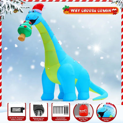 Christmas Dinosaur Eat Christmas Tree Inflatable 10FT Outdoor Decorations with LEDs Water Proof Cloth Set for Festive Halloween & Christmas Decorations