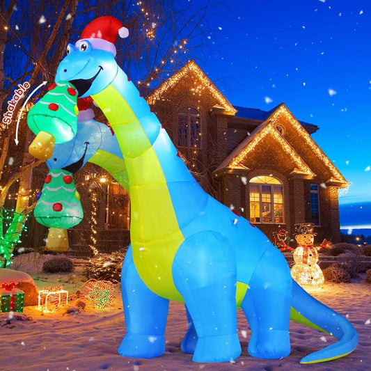 Christmas Dinosaur Eat Christmas Tree Inflatable 10FT Outdoor Decorations with LEDs Water Proof Cloth Set for Festive Halloween & Christmas Decorations