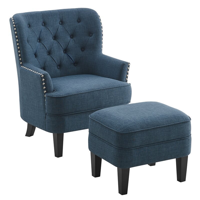 32” Wide Tufted Wingback Chair and Ottoman