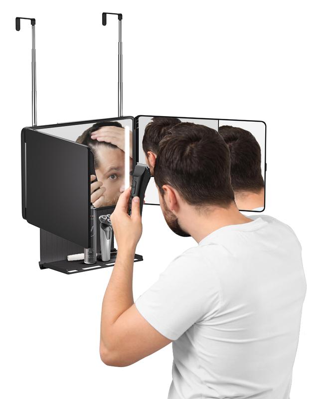 Umitec Adjustable LED Light 3 Way Mirror, Portable Trifold Mirror for Shaving, Grooming, Hair Styling, Dye Hair, Makeup, Braiding, 360 Degree Mirror