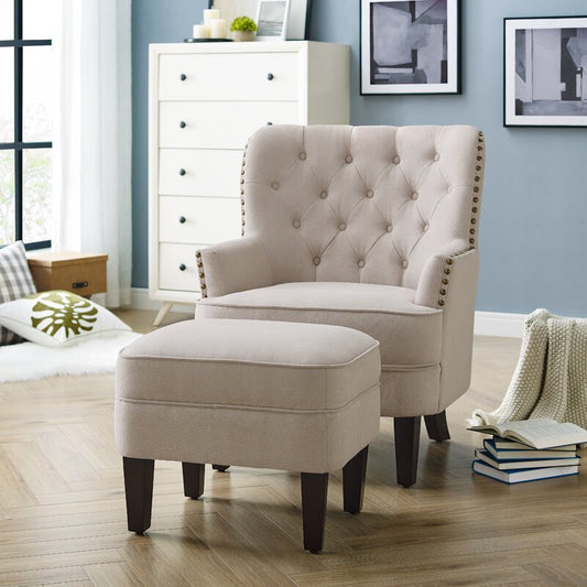 32” Wide Tufted Wingback Chair and Ottoman