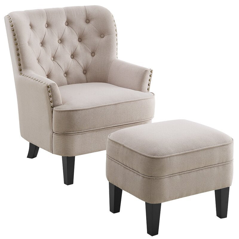 32” Wide Tufted Wingback Chair and Ottoman