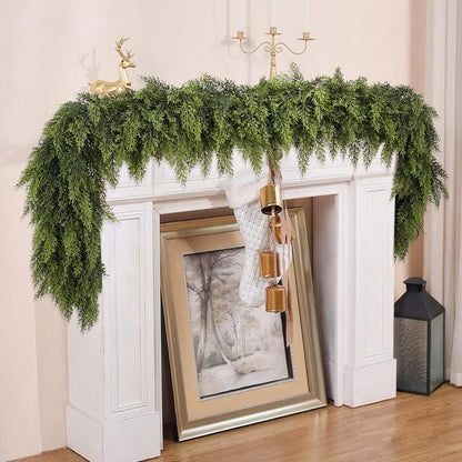 6 FT 2 Pcs Artificial Cedar Garlands, Real Touch Winter Cedar Garland, Green Artificial Greenery Pine Garland for Table, Mantle, Wall, Indoor, Outdoor Christmas Decorations (2, 6 FT)